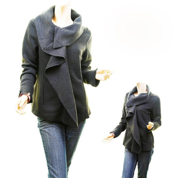 Italian Wool Blend Drape Cascade Ruffle Cardigan Jacket - 7592